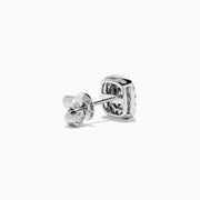 The 18K Two Tone Gold AGL Certified Natural Green and White Diamond Stud Earrings feature a square design with a green diamond center, two rows of clear diamonds, in silver and gold setting, shown on a white background.