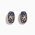 14K Yellow Gold Tanzanite & Diamond Starfish Earrings, featuring sparkling white diamonds and oval tanzanite gemstones, displayed on a white background.