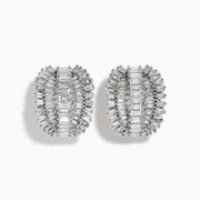 Classique 14k White Gold Diamond Earrings feature oval shapes with rows of baguette-cut diamonds in a layered, ribbed design, all set in 14k white gold against a plain white background.