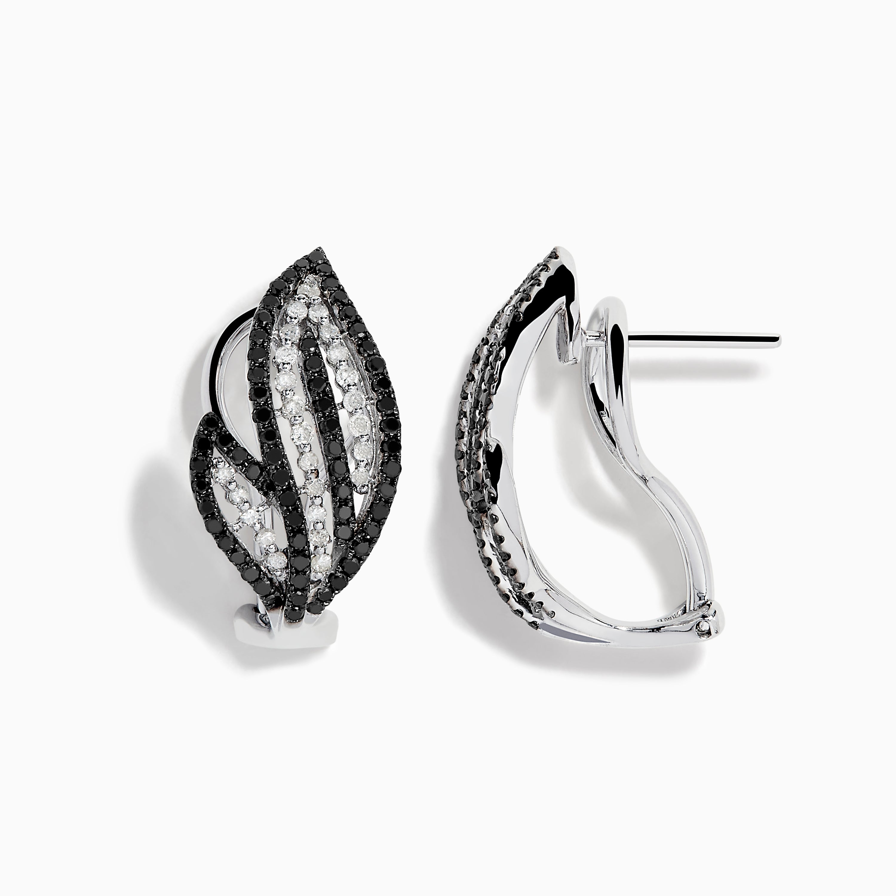 Effy 14K White Gold Black and White Diamond French Clip Earrings