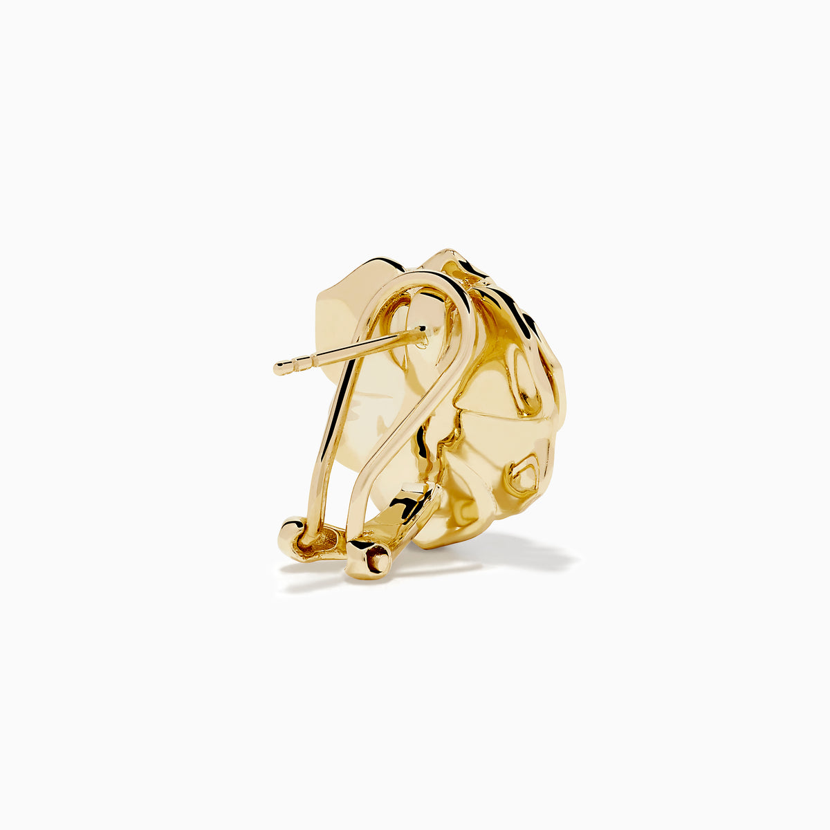 14K Yellow Gold Diamond Brushed Rose Flower Clip-On Earrings featuring petal details and sparkling diamond clusters in the center and on the petals, shown against a white background.