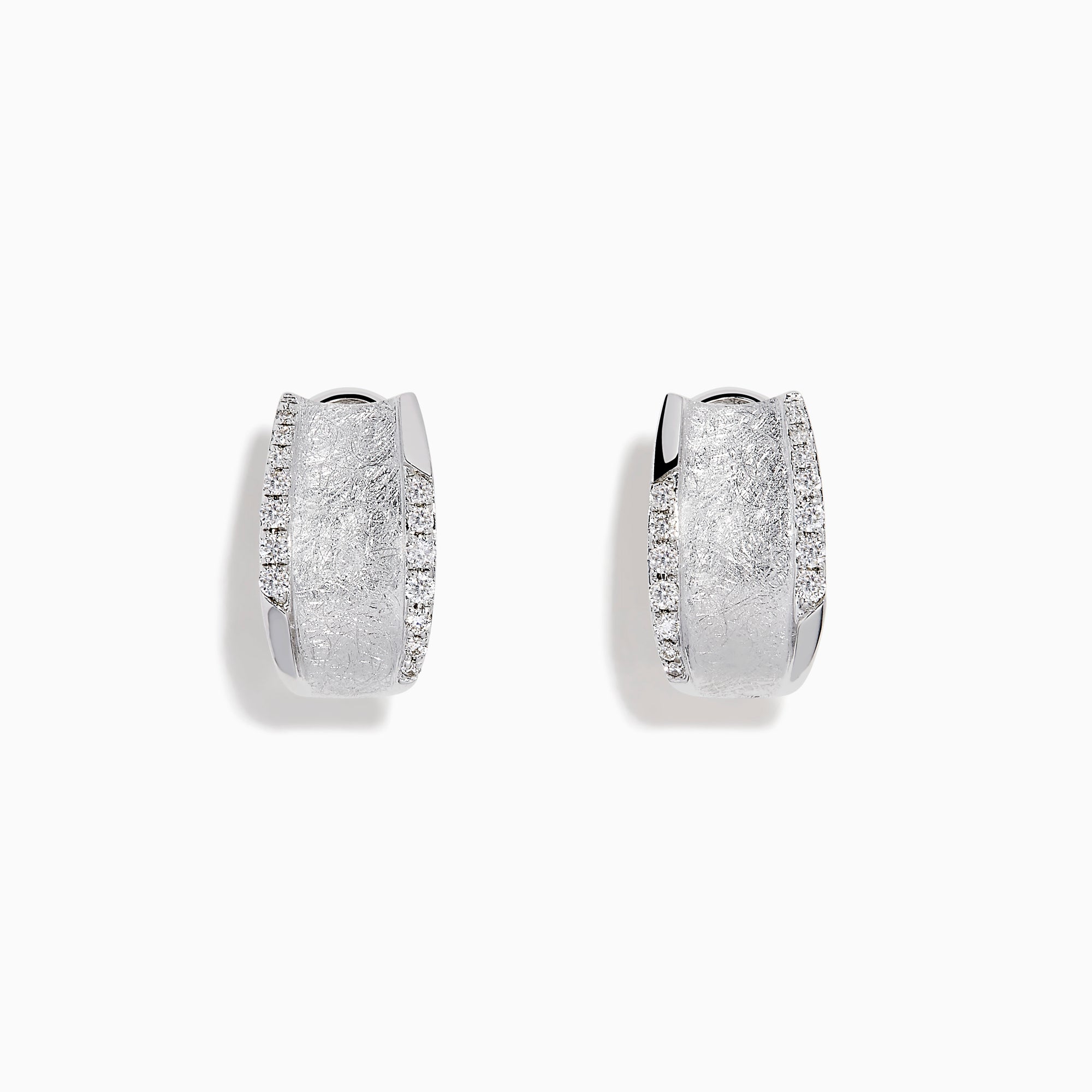 A pair of 925 Sterling Silver Diamond Accented Huggie Earrings, featuring sparkling diamond accents, is displayed on a plain white background.