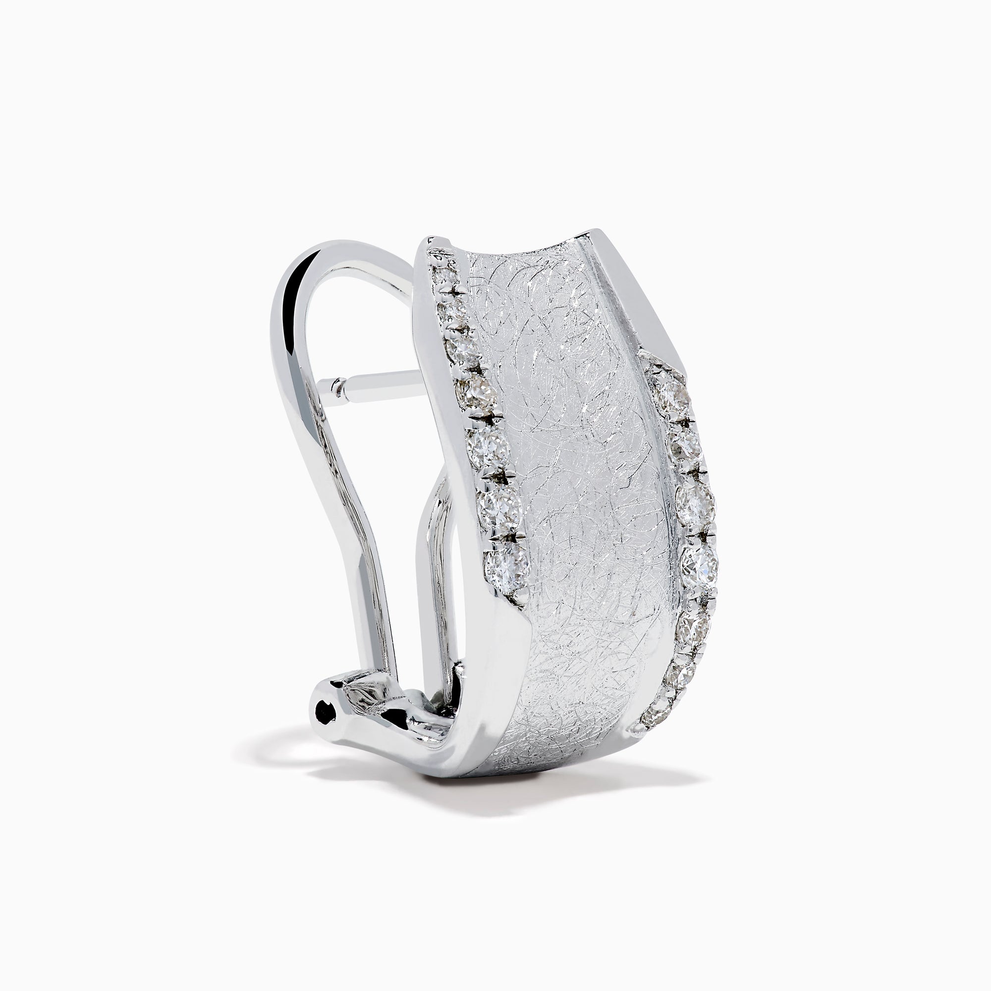 A pair of 925 Sterling Silver Diamond Accented Huggie Earrings, featuring sparkling diamond accents, is displayed on a plain white background.