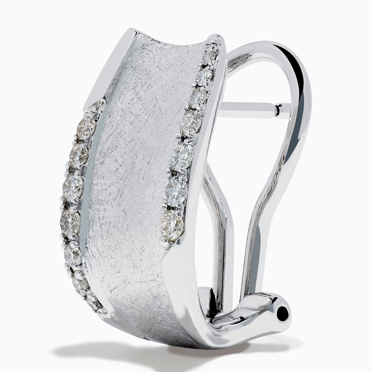 A pair of 925 Sterling Silver Diamond Accented Huggie Earrings, featuring sparkling diamond accents, is displayed on a plain white background.