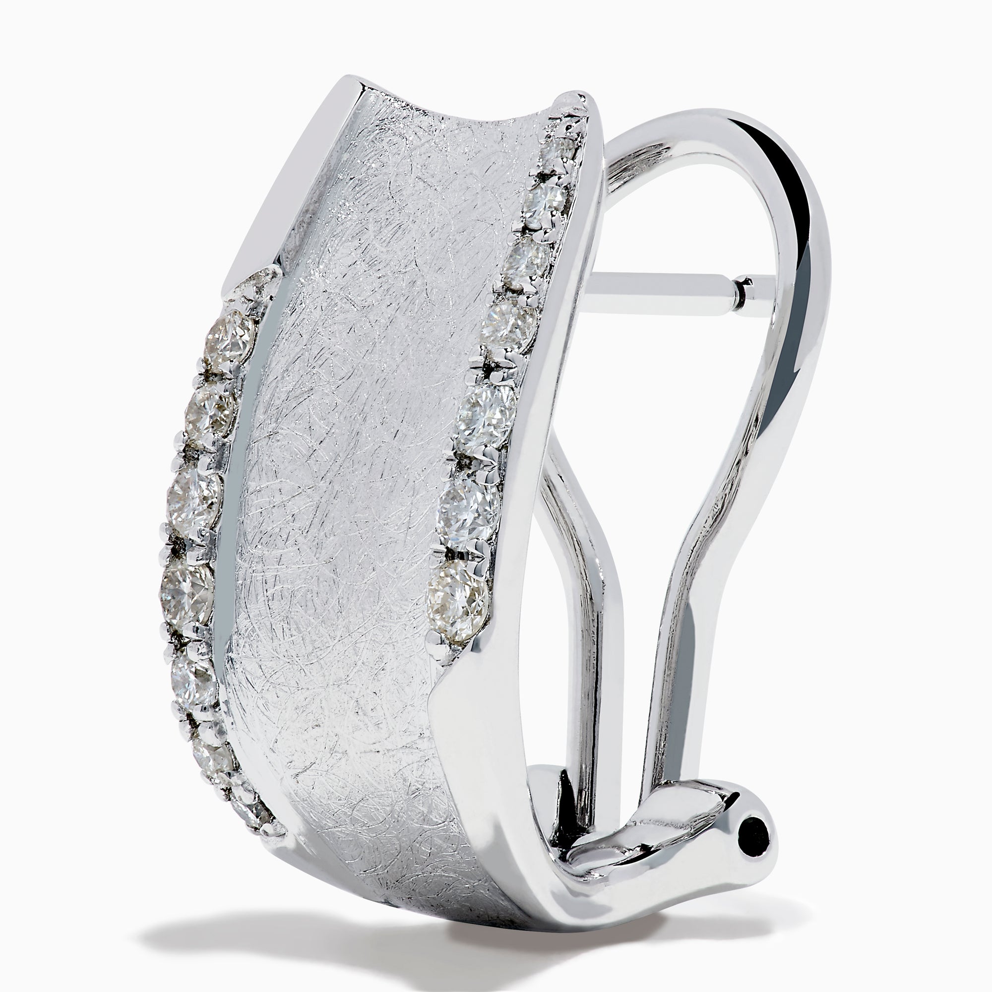 A pair of 925 Sterling Silver Diamond Accented Huggie Earrings, featuring sparkling diamond accents, is displayed on a plain white background.
