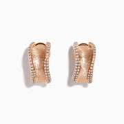 Pave Rose 14k Rose Textured Gold 5/8 French Clip Diamond Earrings feature a brushed finish and sparkling diamond borders, shown against a white background.