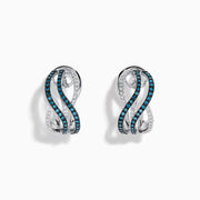 14K White Gold Blue and White Diamond Crossover Wave Earrings