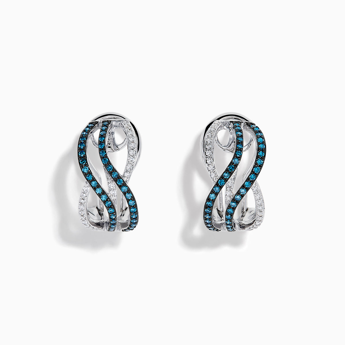 14K White Gold Blue and White Diamond Crossover Wave Earrings