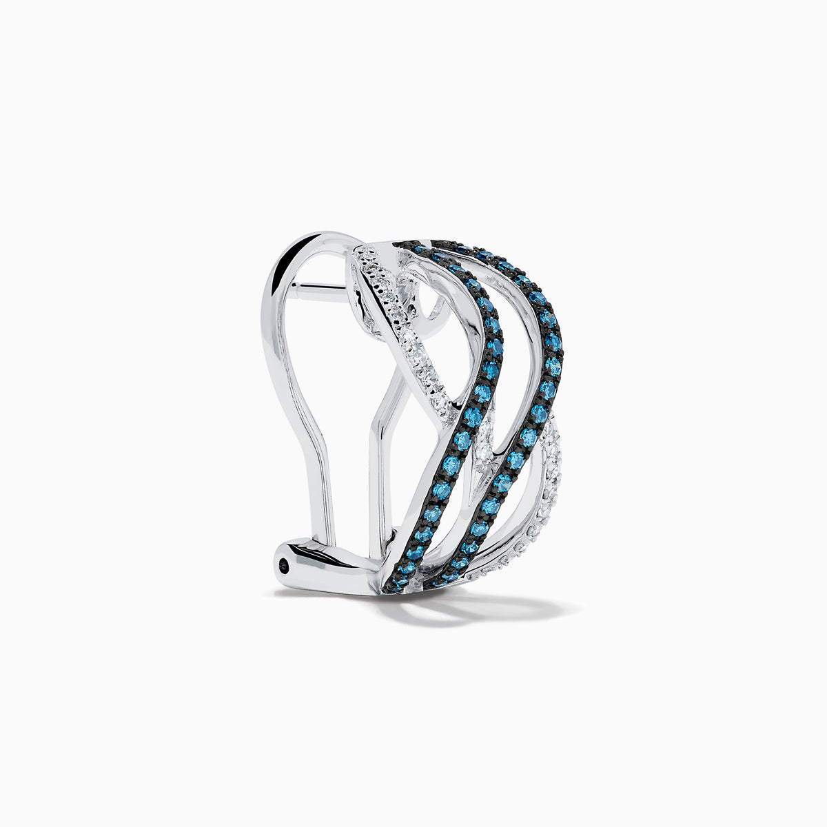14K White Gold Blue and White Diamond Crossover Wave Earrings