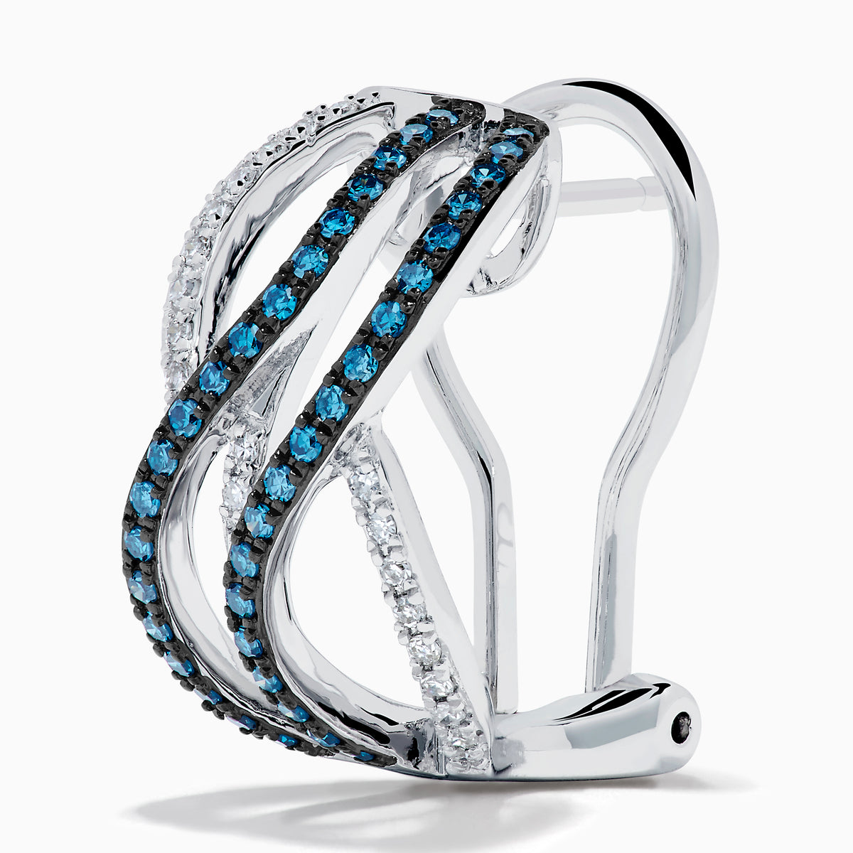 14K White Gold Blue and White Diamond Crossover Wave Earrings