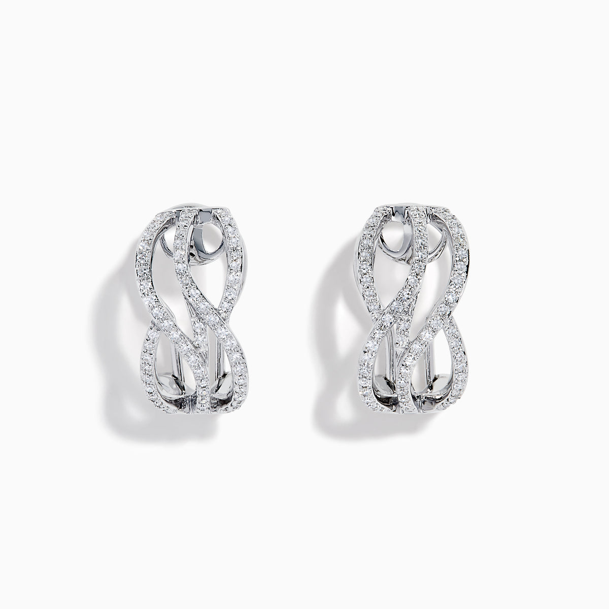14K White Gold Diamond Pave Crossover Wave Earrings