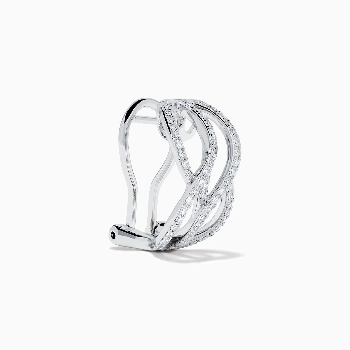 14K White Gold Diamond Pave Crossover Wave Earrings