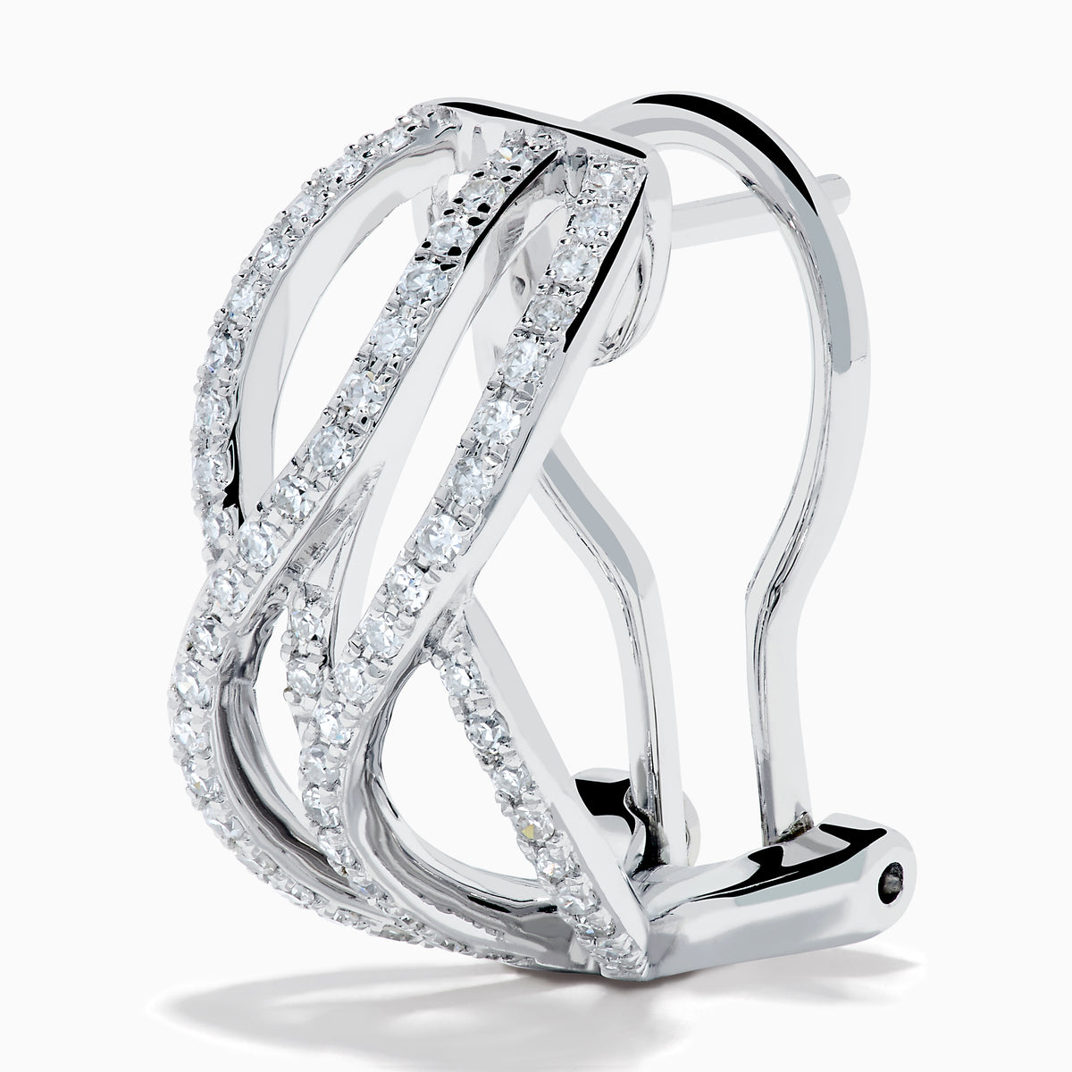 14K White Gold Diamond Pave Crossover Wave Earrings
