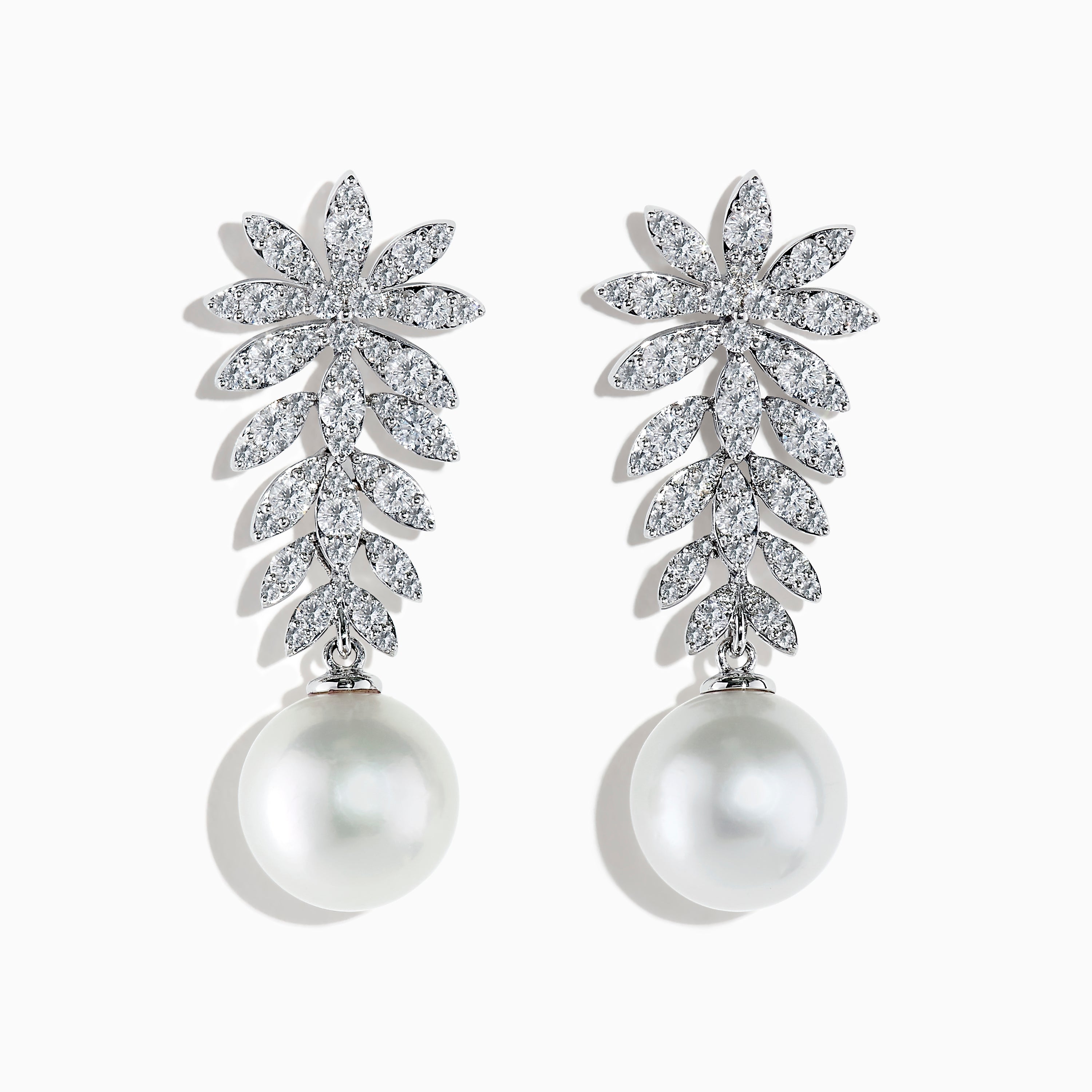 18K White Gold Diamond and Pearl Earrings - Main Image