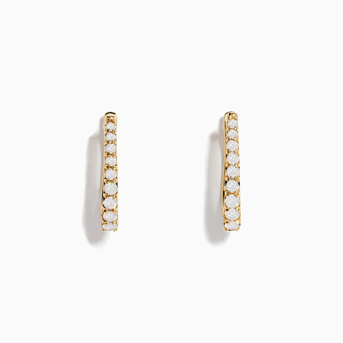 A pair of Effy Doro 14K Yellow 3/4 Diamond Hoop Earrings (0.49 TCW) are displayed upright against a plain white background, each featuring a row of sparkling diamonds along the front.