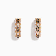 14K Rose Gold Espresso and White Diamond Openwork Huggie Earrings