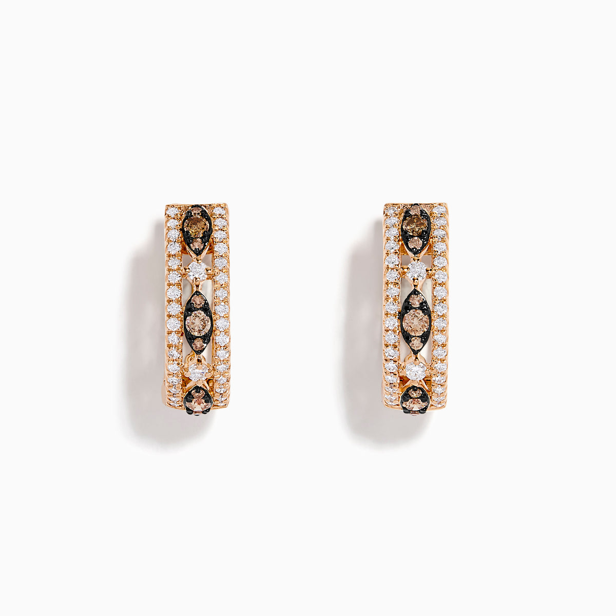 14K Rose Gold Espresso and White Diamond Openwork Huggie Earrings