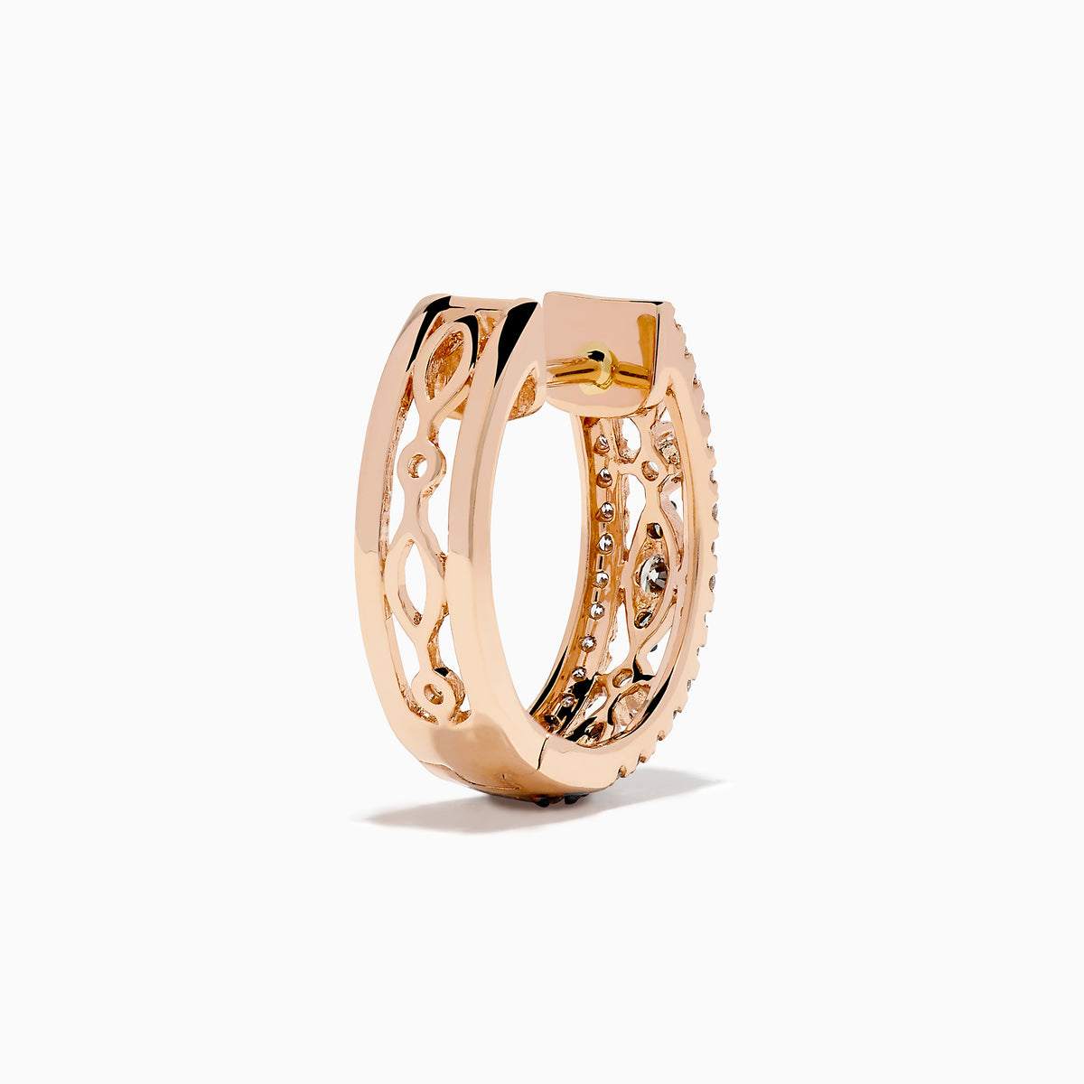 14K Rose Gold Espresso and White Diamond Openwork Huggie Earrings