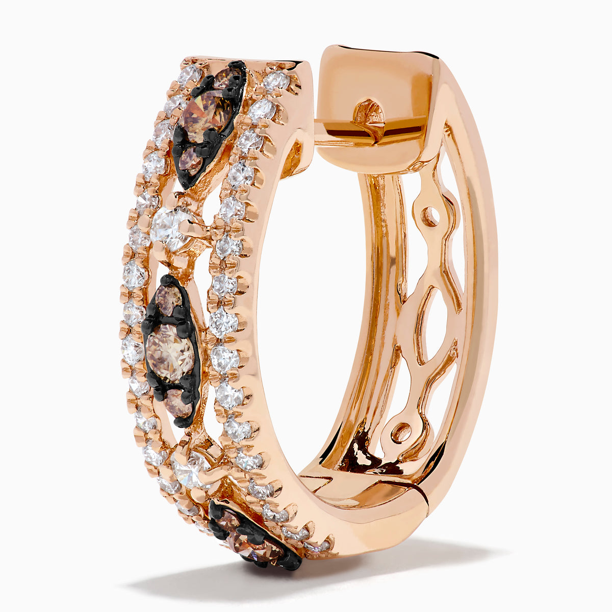 14K Rose Gold Espresso and White Diamond Openwork Huggie Earrings