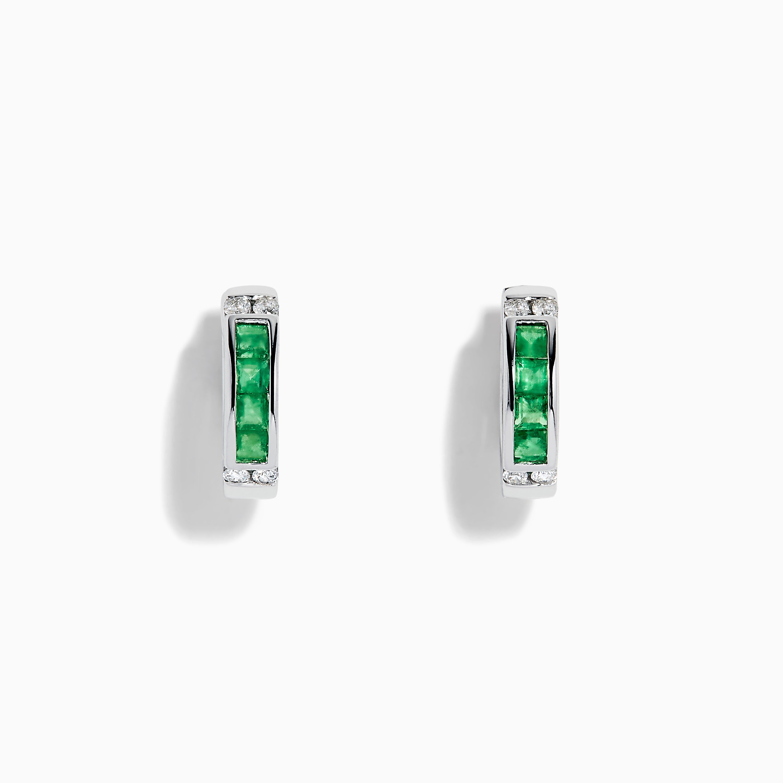 Effy 14K White Gold Emerald and Diamond Huggie Hoop Earrings