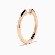 14K Rose Gold Hoop Earrings featuring three rows of stones: black and white diamonds on the top and bottom, with espresso diamonds in the middle, displayed against a white background.