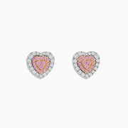 Add a touch of elegance to any look with the Novelty 18K Two Tone Gold Pink and White Diamond Heart Earrings, featuring pink stones at the center and clear stones surrounding each heart-shaped stud.