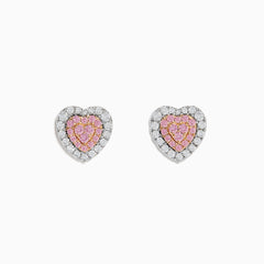 Add a touch of elegance to any look with the Novelty 18K Two Tone Gold Pink and White Diamond Heart Earrings, featuring pink stones at the center and clear stones surrounding each heart-shaped stud.