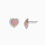 Add a touch of elegance to any look with the Novelty 18K Two Tone Gold Pink and White Diamond Heart Earrings, featuring pink stones at the center and clear stones surrounding each heart-shaped stud.