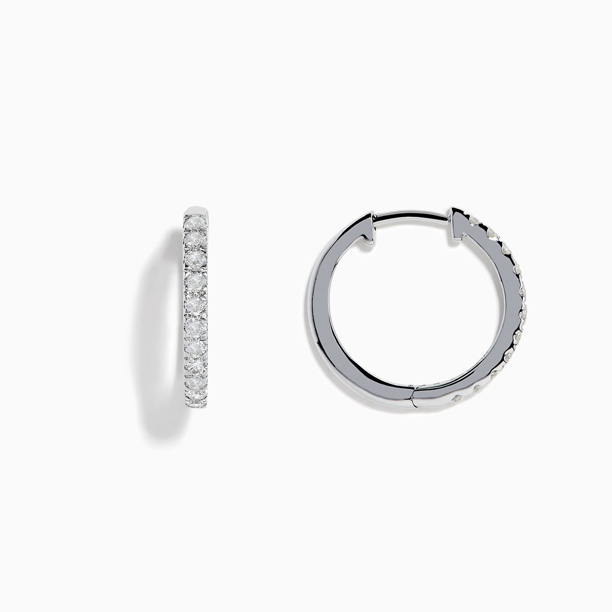A pair of Pave Classica 14k White Gold 5/8 Diamond Hoop Earrings 0.49 TCW, featuring sparkling diamonds, displayed against a plain white background.