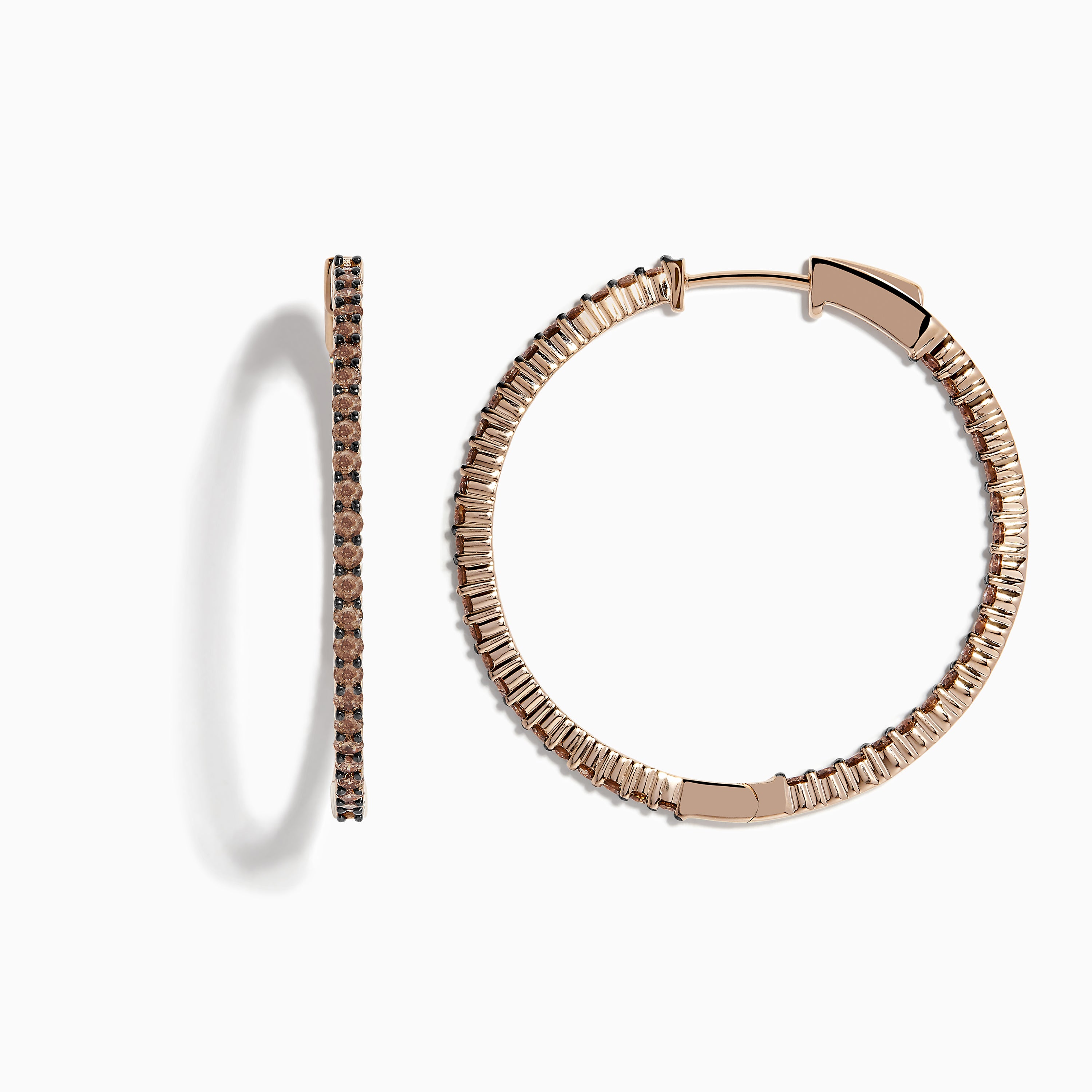 14K Rose Gold Brown Diamond Hoop Earrings TCW - Main Image