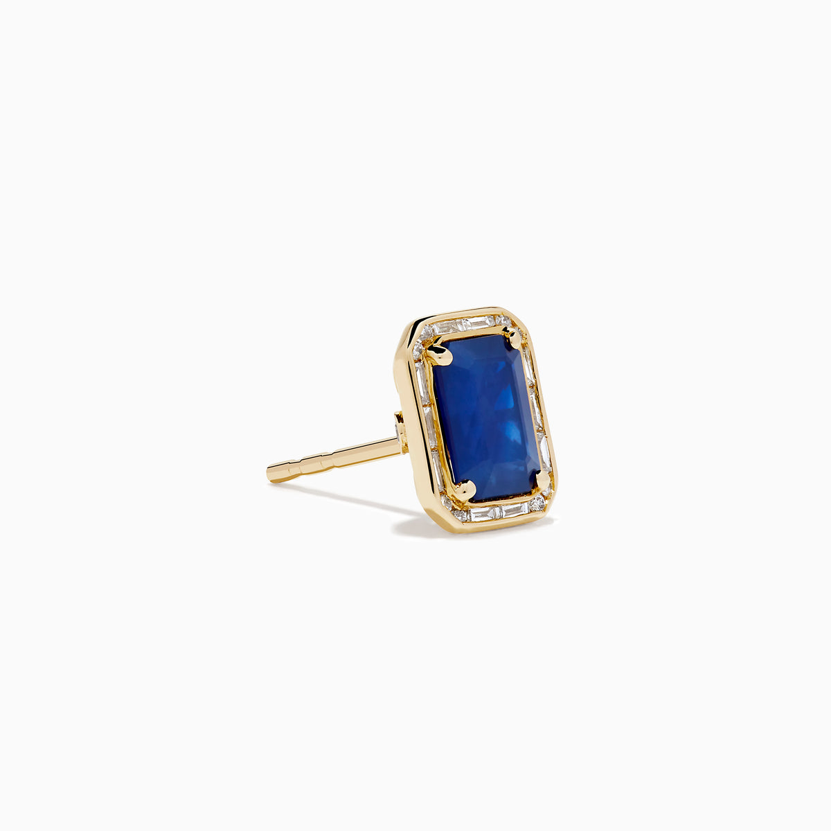 14K Yellow Gold Blue Sapphire and Diamond Emerald-Cut Halo Stud Earrings