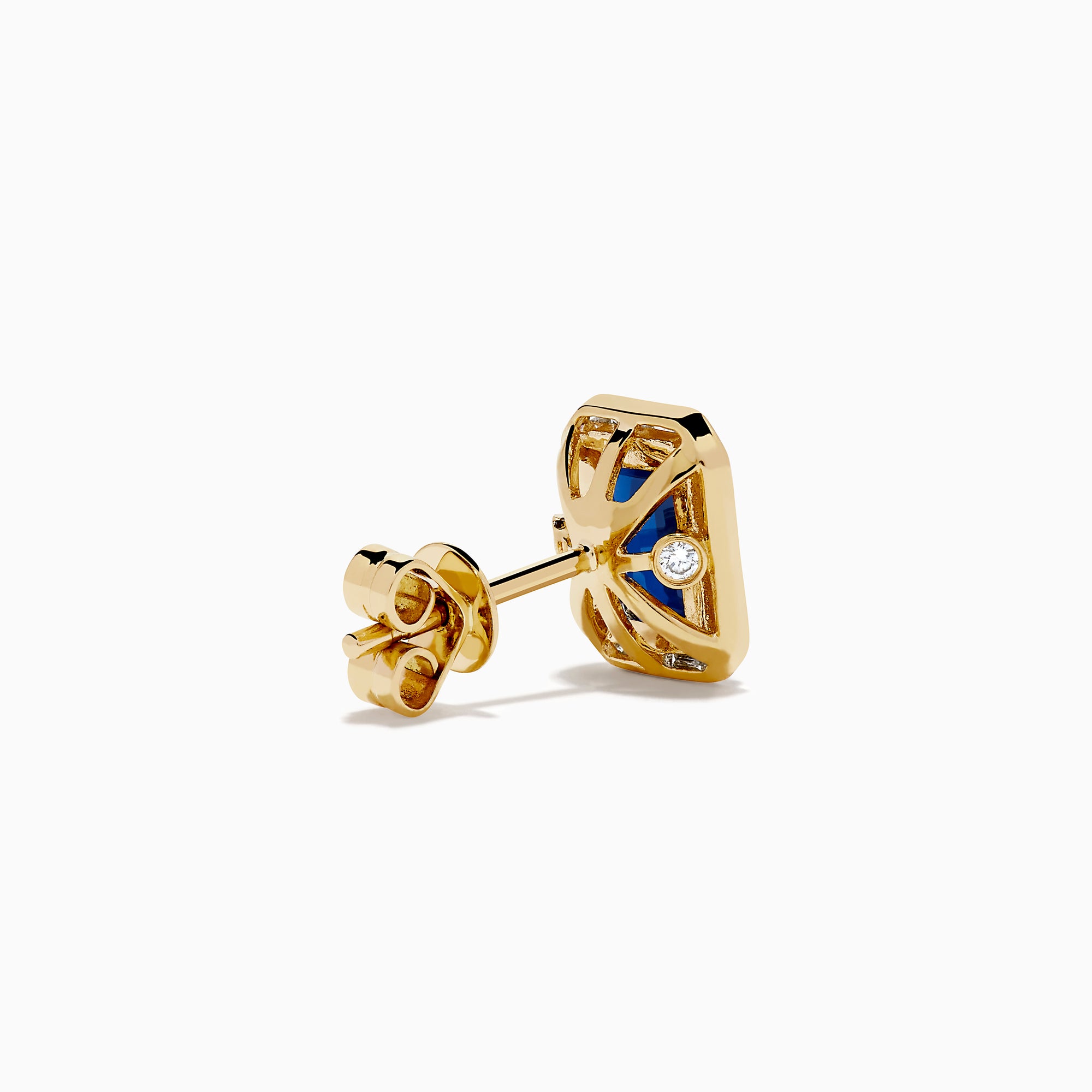14K Yellow Gold Blue Sapphire and Diamond Emerald-Cut Halo Stud Earrings