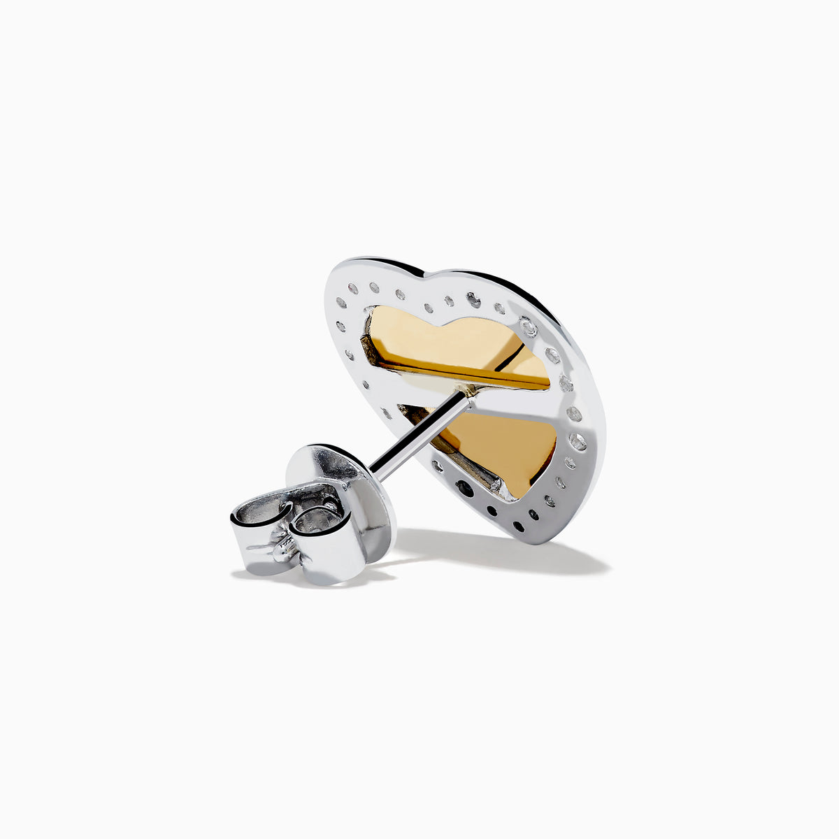 The Canare 18K Two Tone Gold White and Yellow Diamond Heart Earrings feature a yellow diamond center surrounded by white diamonds in an elegant heart design for a timeless, radiant look.