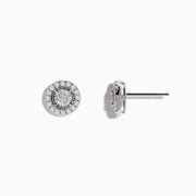 The Pave Classica 14K White Gold Diamond Earrings feature a central diamond encircled by two halos of smaller diamonds, all set in 14K white gold and shown on a plain white background.