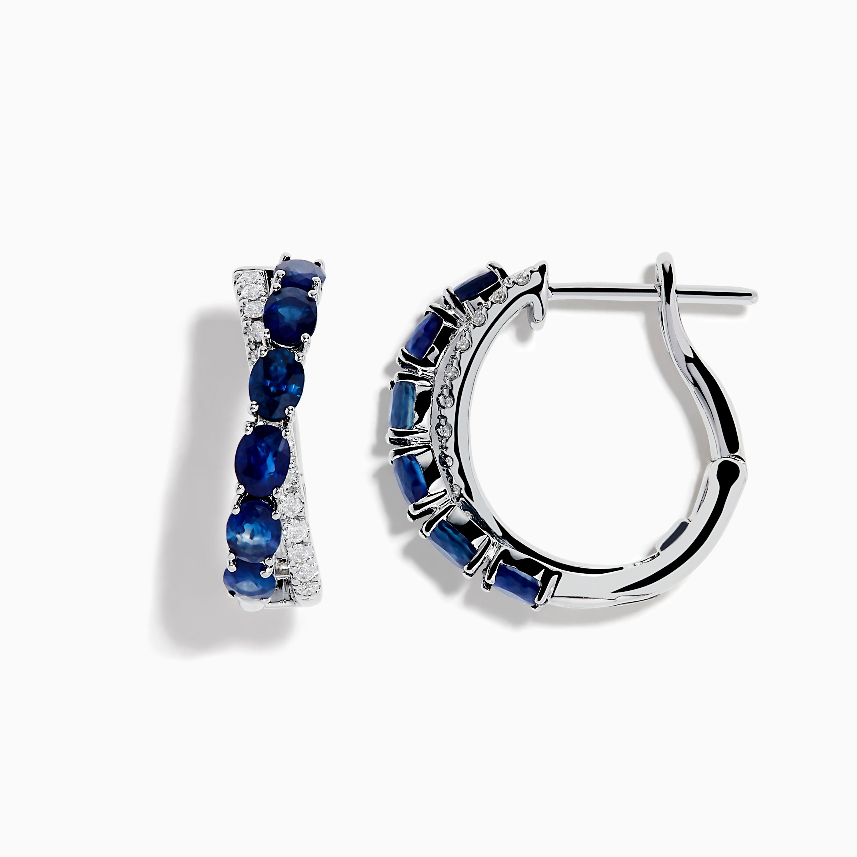 Royale Bleu 14K White Gold Blue Sapphire and Diamond Hoop Earrings