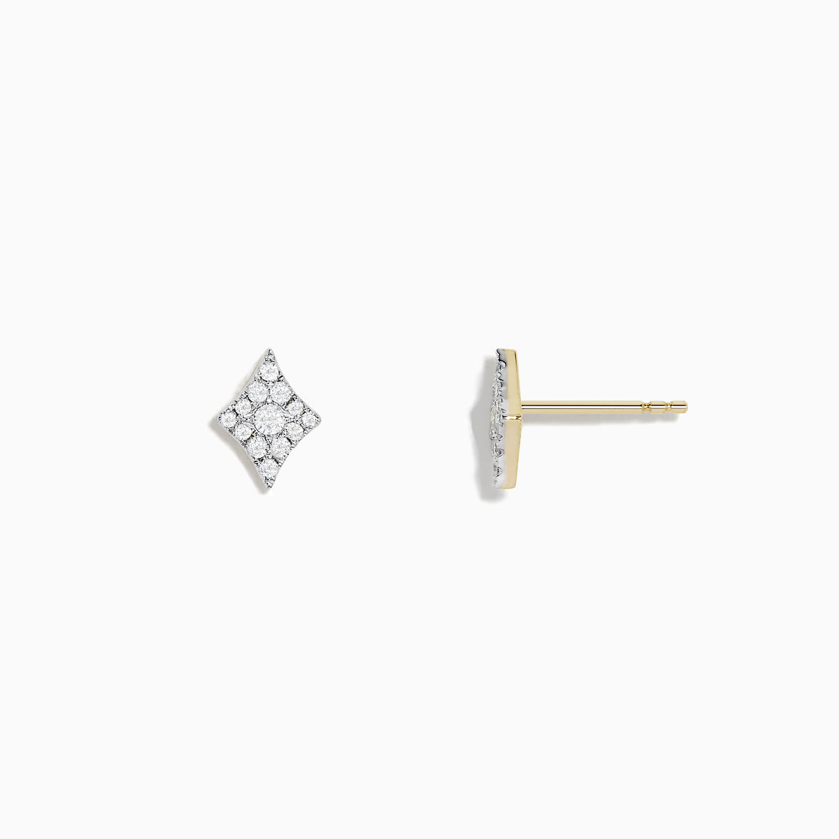 The Casino 14K Yellow Gold Diamond Diamonds Suit Stud Earrings feature a diamond-shaped design with multiple small round white gemstones, shown against a plain white background.