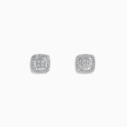 The Classique 14K White Gold Diamond Stud Earrings 0.36 TCW feature square-shaped studs with a double halo design, shown on a plain white background.