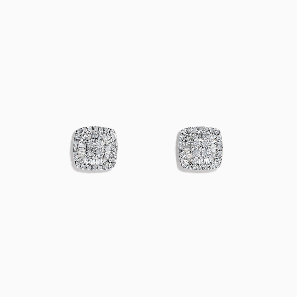 The Classique 14K White Gold Diamond Stud Earrings 0.36 TCW feature square-shaped studs with a double halo design, shown on a plain white background.