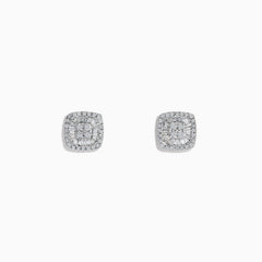 The Classique 14K White Gold Diamond Stud Earrings 0.36 TCW feature square-shaped studs with a double halo design, shown on a plain white background.