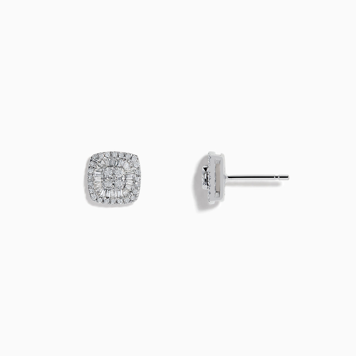 The Classique 14K White Gold Diamond Stud Earrings 0.36 TCW feature square-shaped studs with a double halo design, shown on a plain white background.