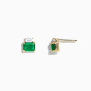 The Brasilica 14K Yellow Gold Emerald and White Sapphire Stud Earrings feature rectangular emeralds beneath smaller white sapphires, shown against a plain white background.