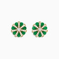 The Brasilica 14K Yellow Gold Emerald and Diamond Flower Earrings feature teardrop-shaped emerald petals and a center starburst of sparkling diamond-like gems.
