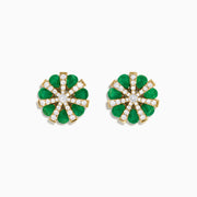 The Brasilica 14K Yellow Gold Emerald and Diamond Flower Earrings feature teardrop-shaped emerald petals and a center starburst of sparkling diamond-like gems.