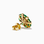 The Brasilica 14K Yellow Gold Emerald and Diamond Flower Earrings feature teardrop-shaped emerald petals and a center starburst of sparkling diamond-like gems.