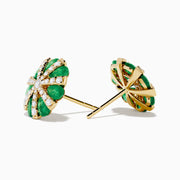 The Brasilica 14K Yellow Gold Emerald and Diamond Flower Earrings feature teardrop-shaped emerald petals and a center starburst of sparkling diamond-like gems.
