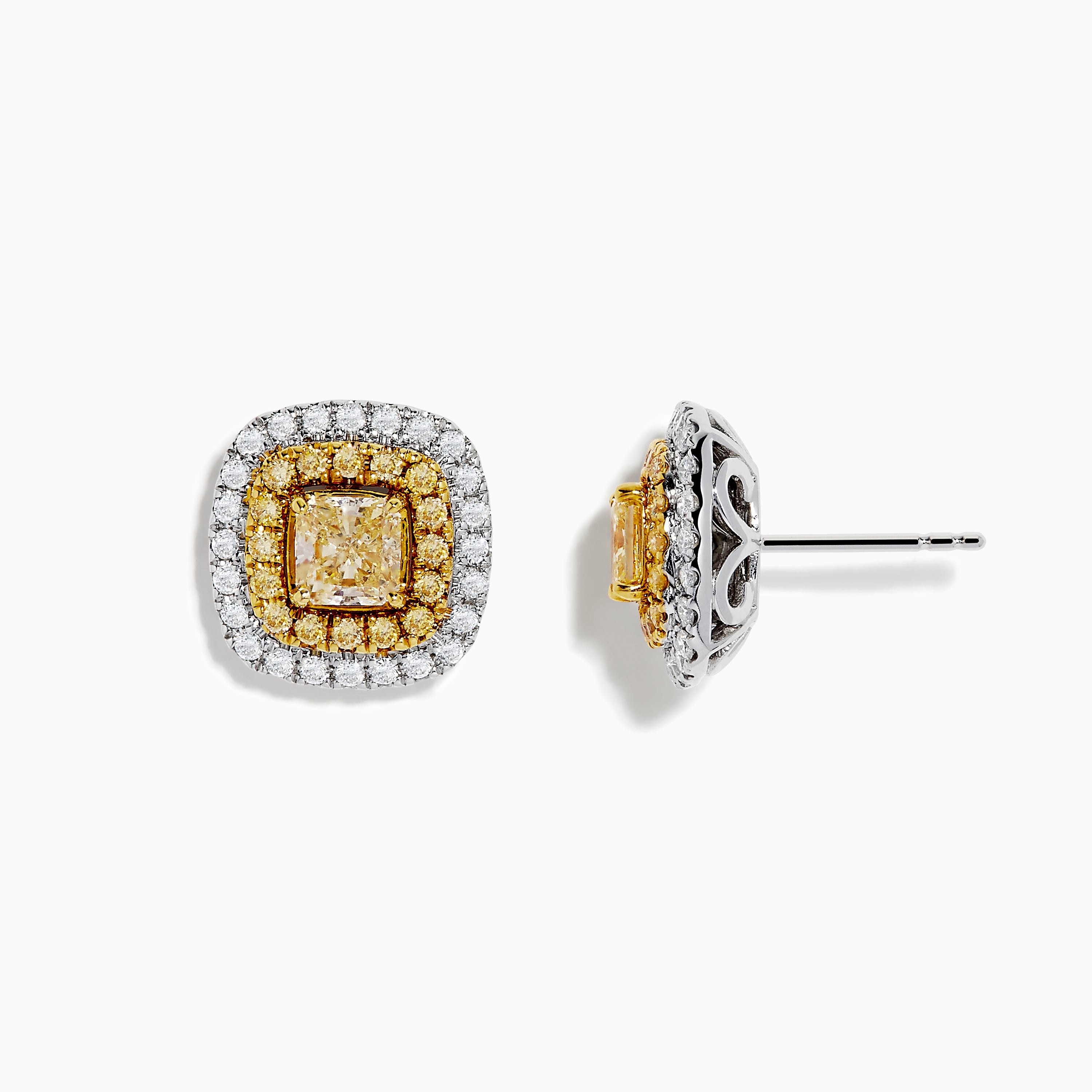 Effy Canare 14k Two Tone Gold Yellow and White Diamond Stud Earrings