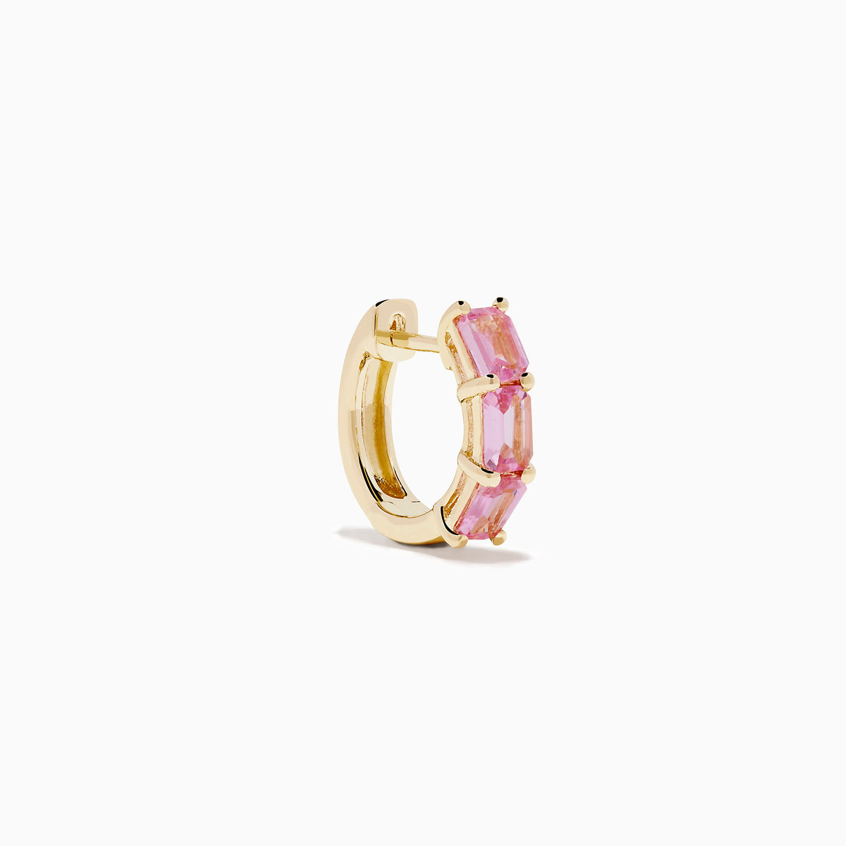 14K Yellow Gold Pink Sapphire Three-Stone Huggie Earrings