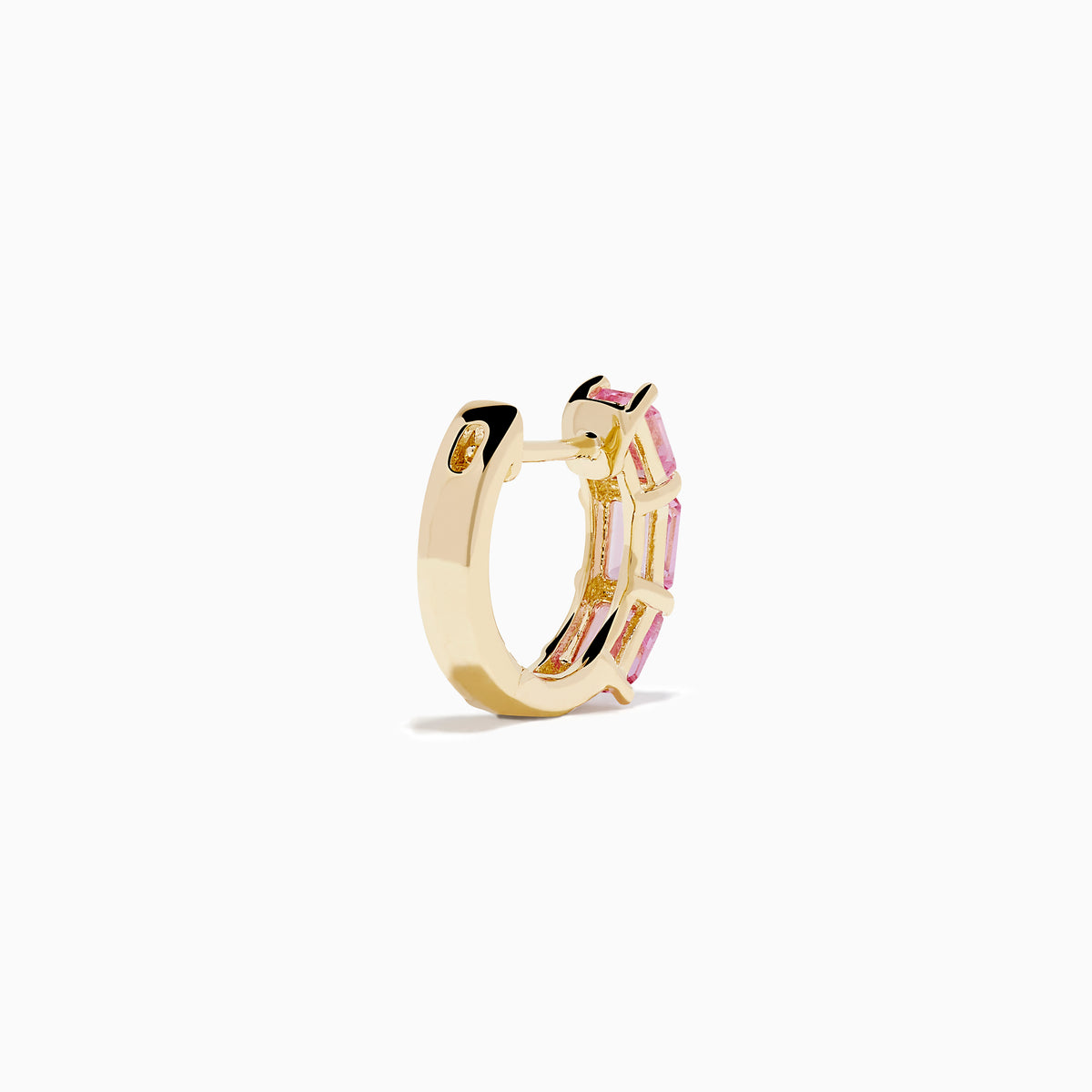 14K Yellow Gold Pink Sapphire Three-Stone Huggie Earrings