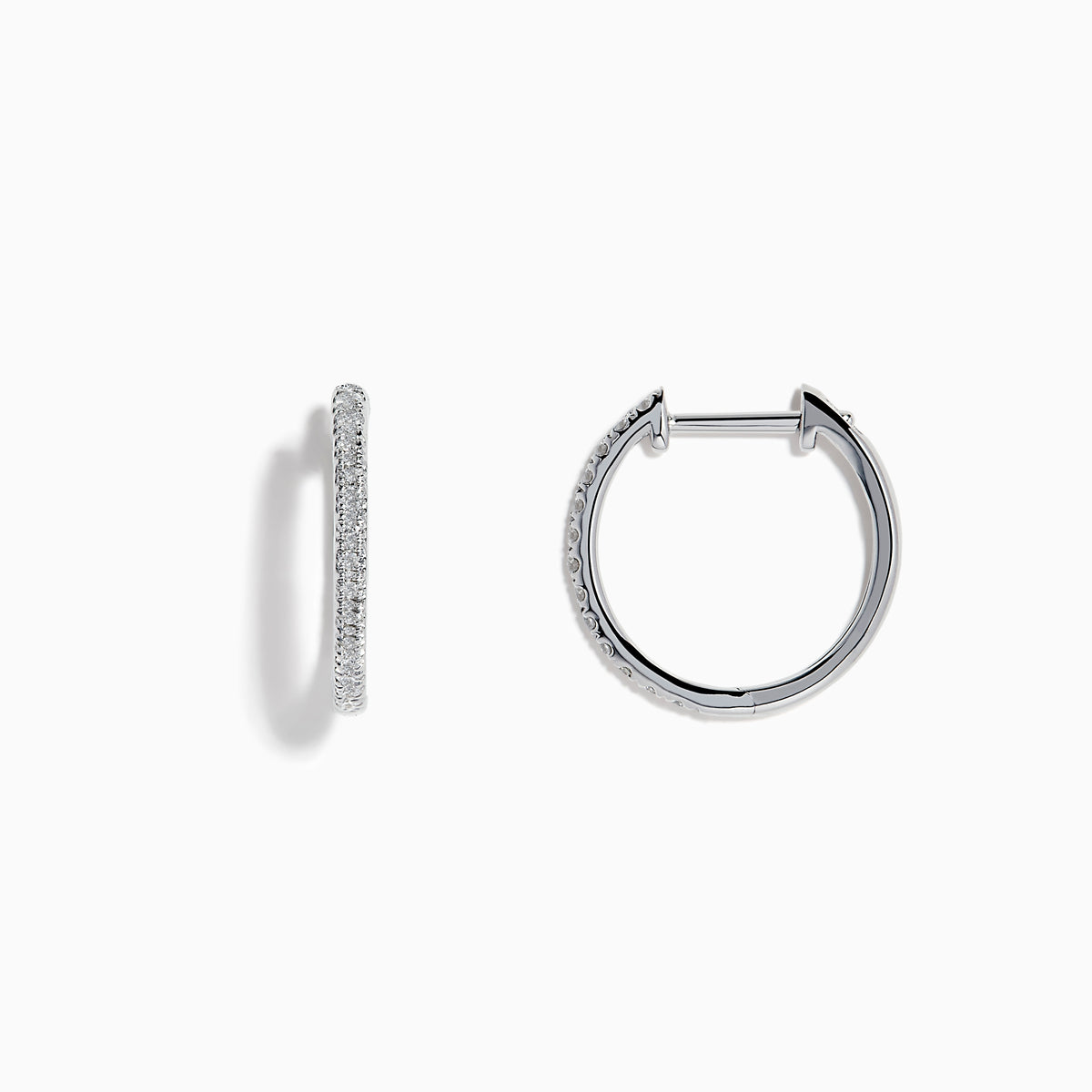 The Pave Classica 14k White Gold Diamond Hoop Earrings feature a thin, sparkling pave surface and are shown against a plain white background.