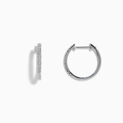 The Pave Classica 14k White Gold Diamond Hoop Earrings feature a thin, sparkling pave surface and are shown against a plain white background.